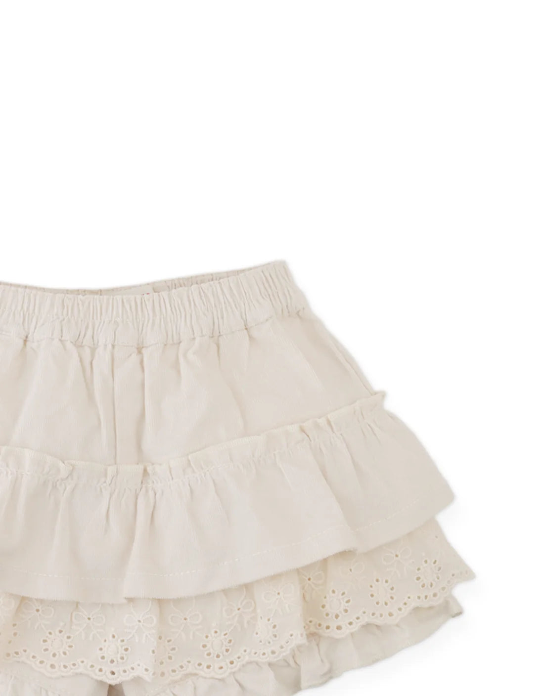 Baby Verena Tiered Ruffled Shorts with Embroidered Lace Trims