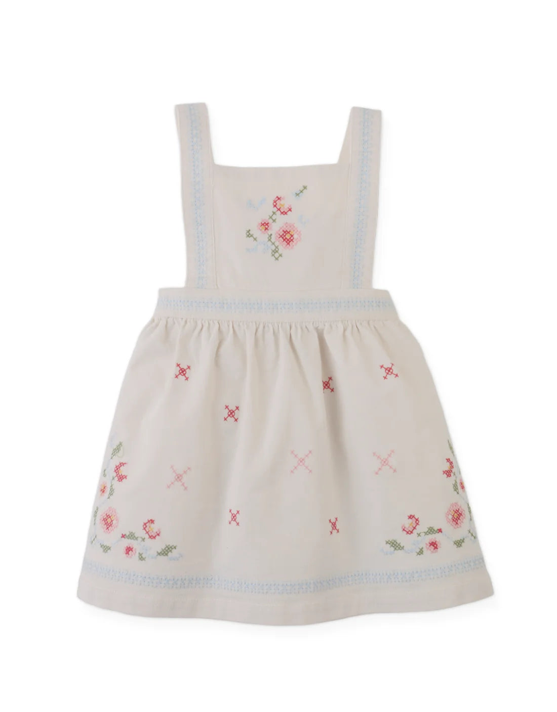 Baby Vera Cross-Stitch Embroidered Pinafore Dress and Inner Tee Set