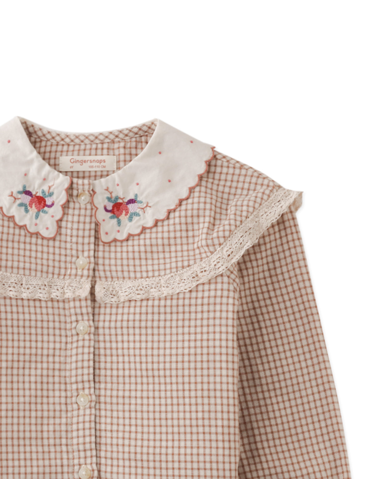 Bernadette Long Sleeve Shirt with Embroidered Collar