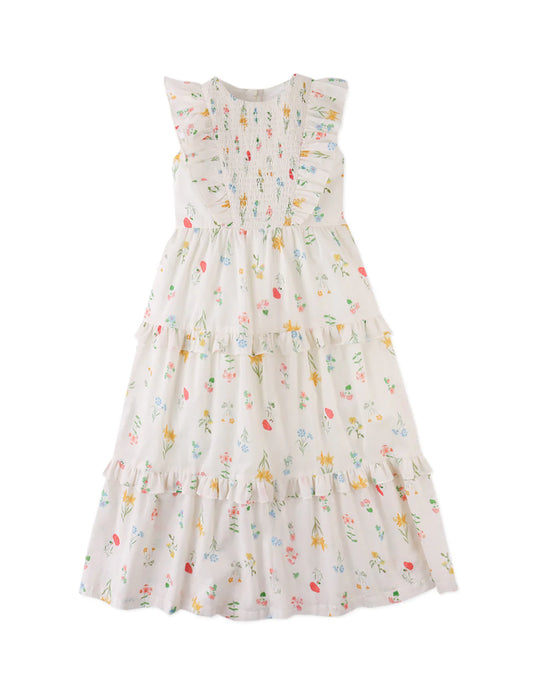 Chisa Tiered Smocked Maxi Dress with Ruffle Sleeves