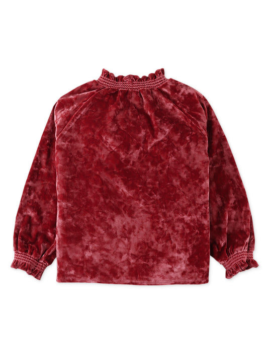 Velvet Top With Smocked Embroidery