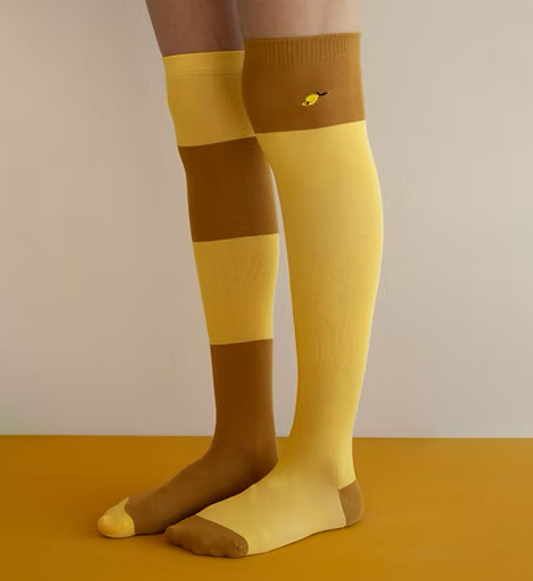over the knee socks | wanderer | retro yellow + caramel fudge